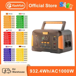 FlashFish Solar Power Station 1000W Solar Generator Pure Sine Wave AC Output 110V 230V 932Wh Generator Emergency Power Camping