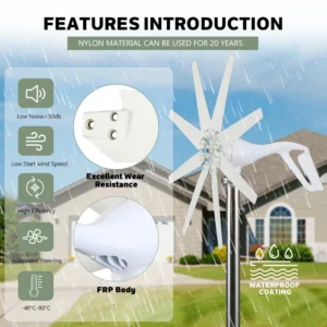 6KW Per Day Domestic Horizontal Axis Wind Turbine Generator Clean Free Energy 8 Blades 220V 12V 24V 48V with Solar Cell System - Image 5