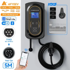 AFYEEV 11KW/22KW New Type2 IEC62196-2 16A/32A EV Charging Station 7.6KW Electric Car Wallbox Charger APP Remote Control CEE Plug