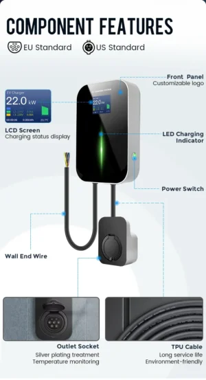 Mode 3 22KW 3 Phase EV Charger Level 2 Electric Car Charging Station - immagine 5