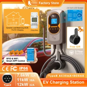 Type2 32A 7.6KW EV Charger Dynamic Load Blancing EVSE Wallbox Smart APP Function 11KW 22KW Charging Station Electric Car