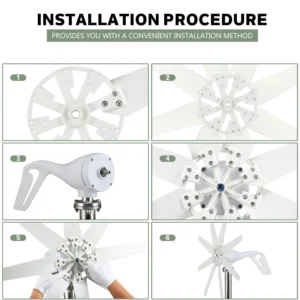6KW Per Day Domestic Horizontal Axis Wind Turbine Generator Clean Free Energy 8 Blades 220V 12V 24V 48V with Solar Cell System - Image 4